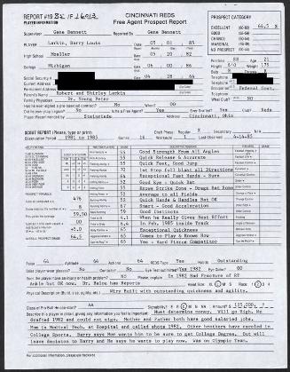 Barry Larkin scouting report, 1985 May 01