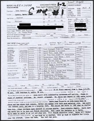Barry Larkin scouting report, 1985 May 30