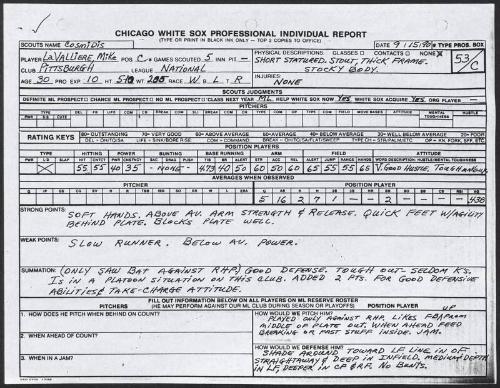 Mike LaValliere scouting report, 1990 September 15