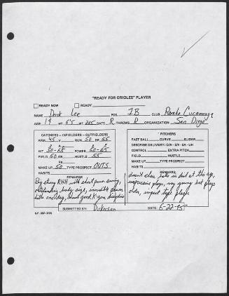 Derrek Lee scouting report, 1995 June 22