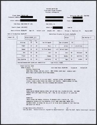 Travis Lee scouting report, 1995 February 07