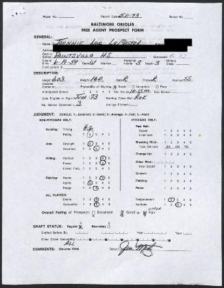 Johnnie LeMaster scouting report, 1973 May 11