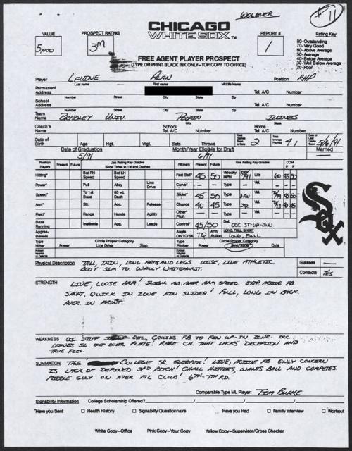 Al Levine scouting report, 1991 May 16