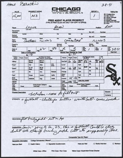 Al Levine scouting report, 1991 March 08