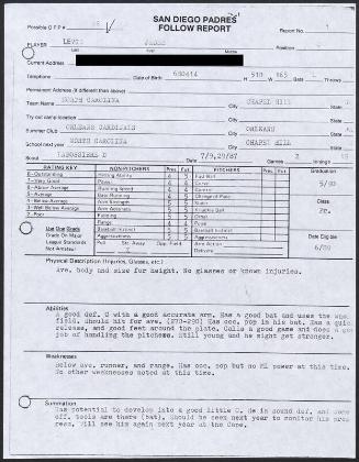 Jesse Levis scouting report, 1987 July