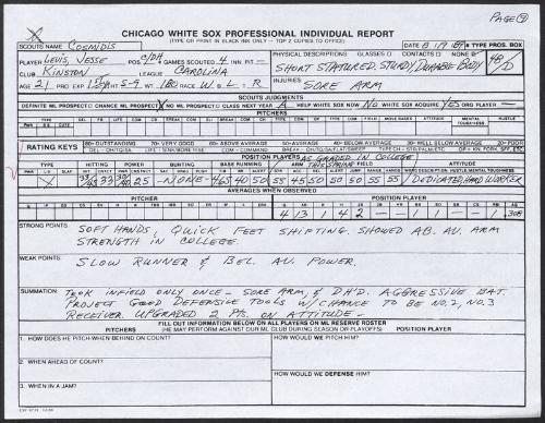 Jesse Levis scouting report, 1989 August 19