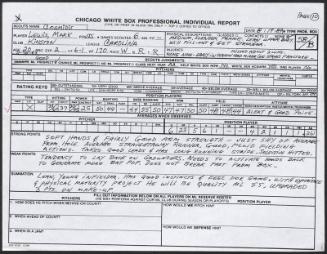 Mark Lewis scouting report, 1989 August 19