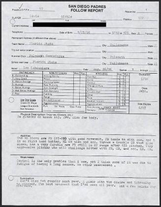 Richie Lewis scouting report, 1986 August 26