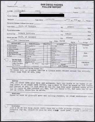 Derek Lilliquist scouting report, 1986 August 26