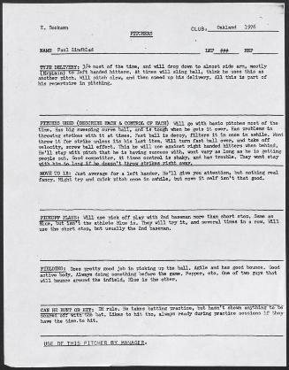 Paul Lindblad scouting report, 1976 September
