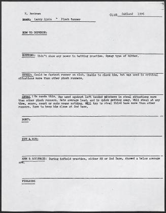 Larry Lintz scouting report, 1976