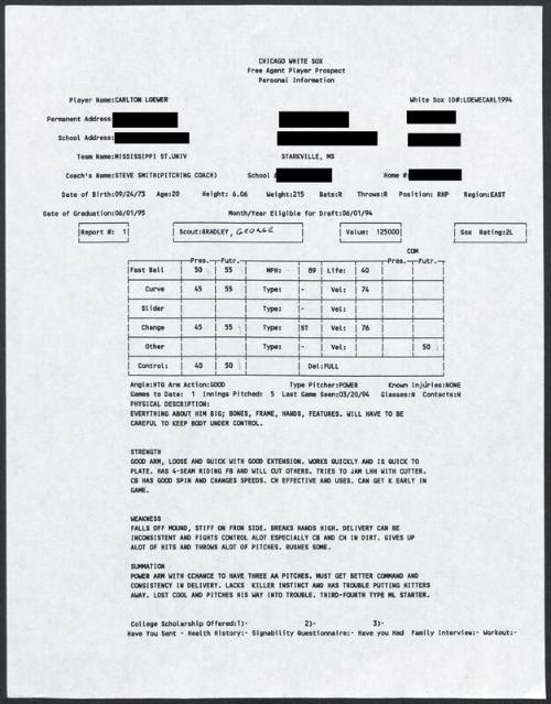 Carlton Loewer scouting report, 1994 March 20