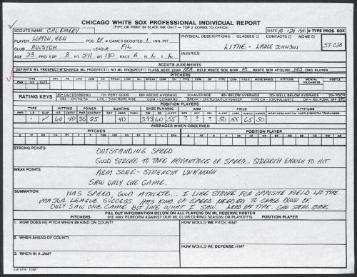 Kenny Lofton scouting report, 1990 October 28
