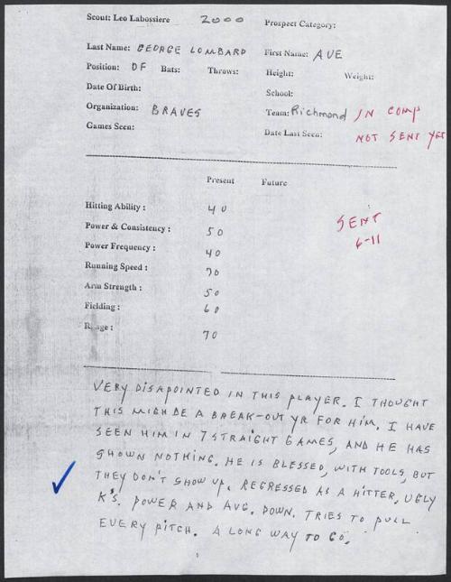 George Lombard scouting report, 2000