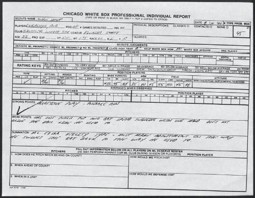 Rob Lukachyk scouting report, 1990 August 10