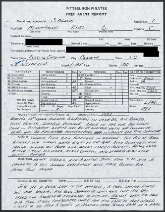 Kirt Manwaring scouting report, 1985 June 01