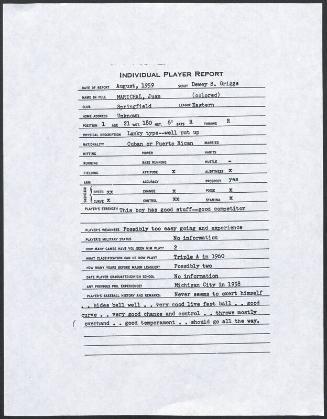 Juan Marichal scouting report, 1959 August