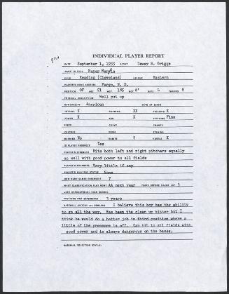 Roger Maris scouting report, 1955 September 01