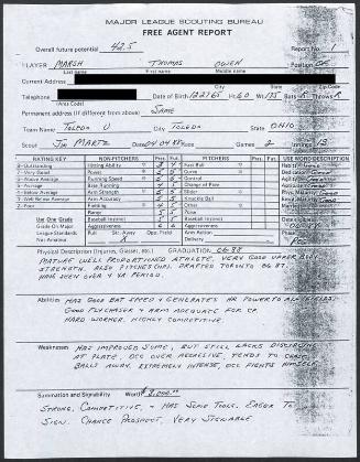 Tom Marsh scouting report, 1988 April 04