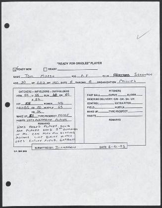 Tom Marsh scouting report, 1995 May 21