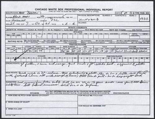 Norberto Martin scouting report, 1990 August 20