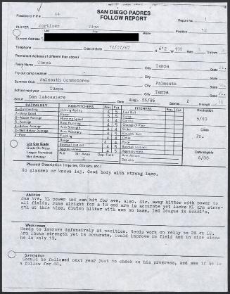 Tino Martinez scouting report, 1986 August 26
