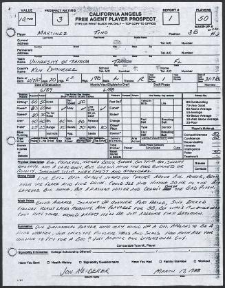 Tino Martinez scouting report, 1988 March 17