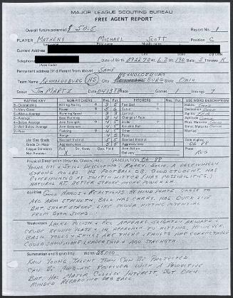 Mike Matheny scouting report, 1988 April 13