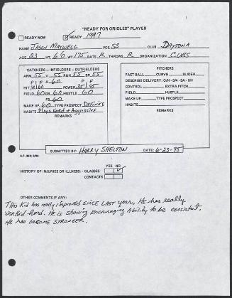 Jason Maxwell scouting report, 1995 June 23