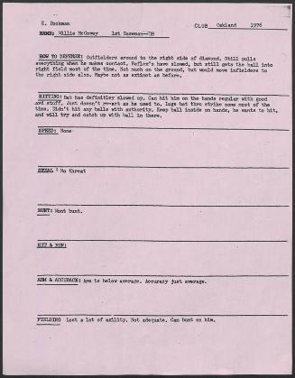 Willie McCovey scouting report, 1976 September