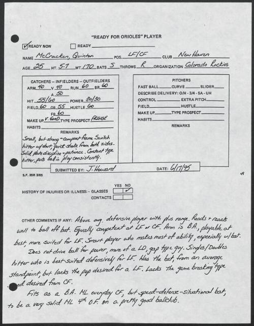 Quinton McCracken scouting report, 1995 June 17