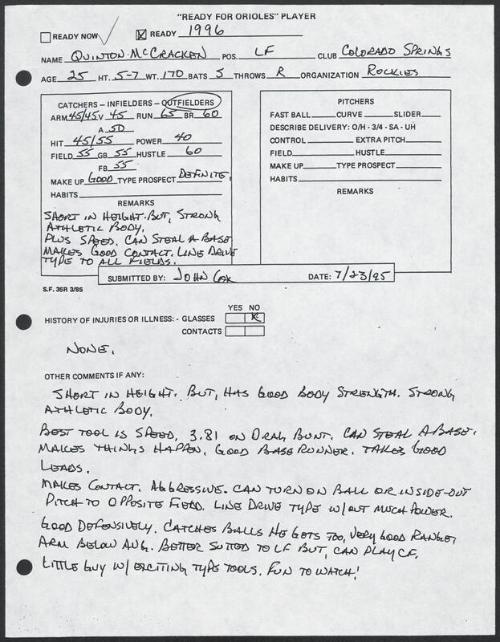 Quinton McCracken scouting report, 1995 July 23
