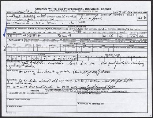 Chuck McElroy scouting report, 1990 July 21