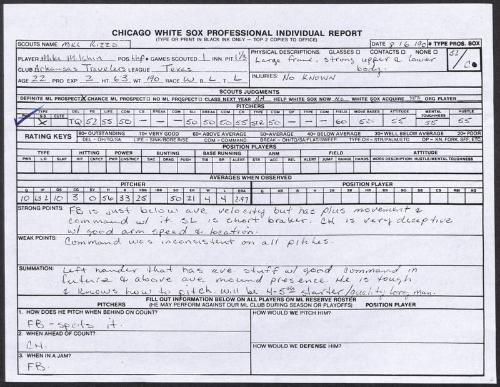 Mike Milchin scouting report, 1990 August 06