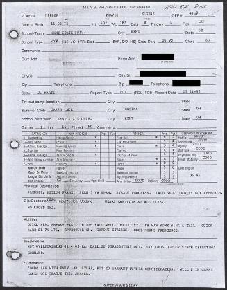 Travis Miller scouting report, 1993 May 21