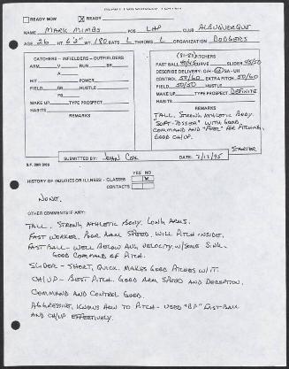 Mark Mimbs scouting report, 1995 July 17