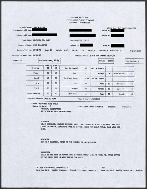 Chad Moeller scouting report, 1996 April 28