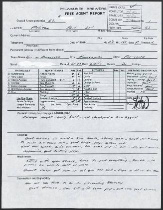 Paul Molitor scouting report, 1977 March 21