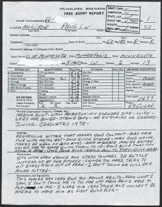 Paul Molitor scouting report, 1977 May 14