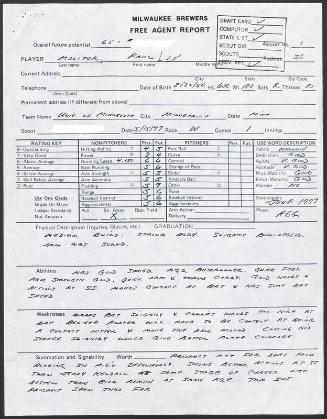 Paul Molitor scouting report, 1977 May 15