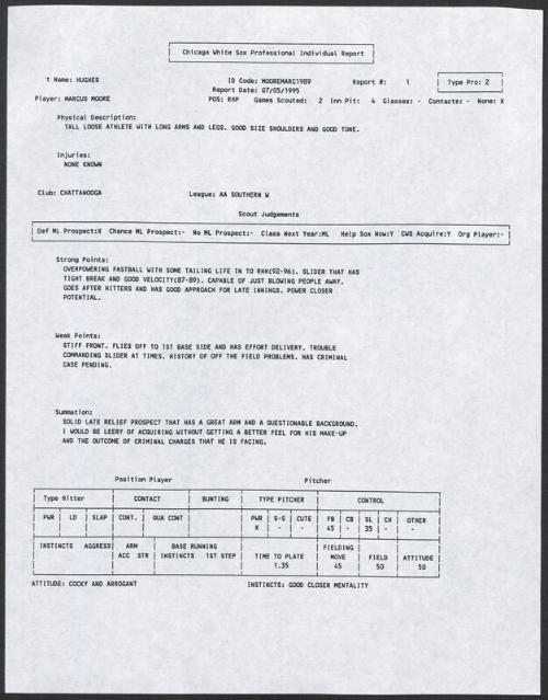 Marcus Moore scouting report, 1995 July 05