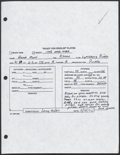 Ramon Morel scouting report, 1995 May 15