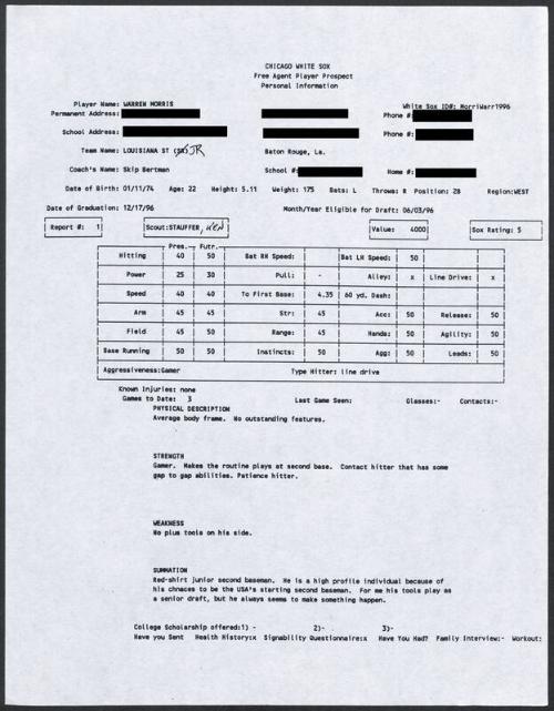 Warren Morris scouting report, 1996