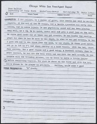 Fran Mullins scouting report, 1979 March-May