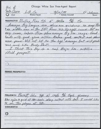 Fran Mullins scouting report, 1979 March 10