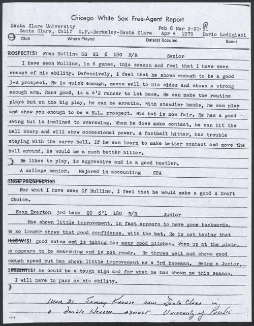 Fran Mullins scouting report, 1979 February-April