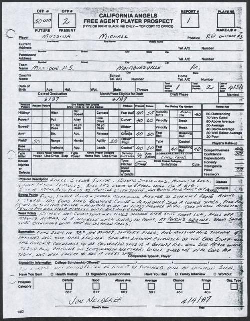 Mike Mussina scouting report, 1987 April 04