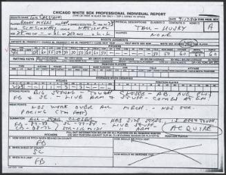 Randy Myers scouting report, 1990 September 17