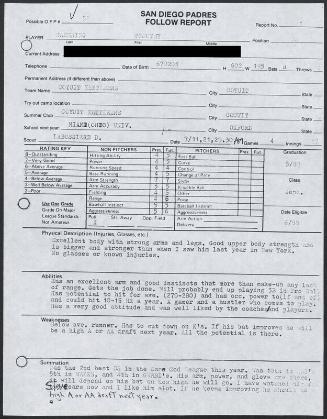 Tim Naehring scouting report, 1987 July 30