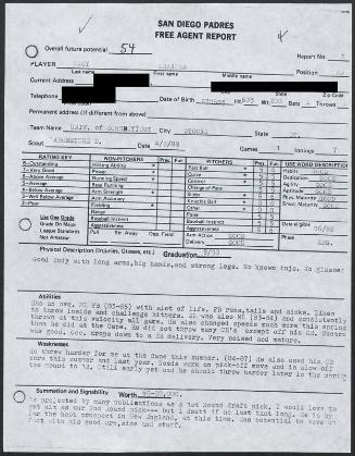 Charles Nagy scouting report, 1988 April 09